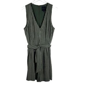 ALEX MARIE Green Striped V-Neck Romper Sleeveless Plus Size 14